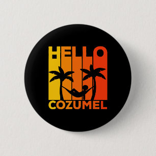 Badge Rond 5 Cm Bonjour Vacances Île de Cozumel Coucher de soleil 