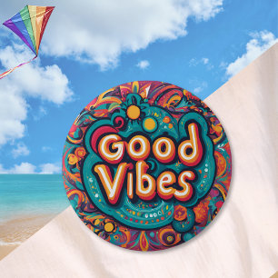Badge Rond 5 Cm Bonne ambiance couleur groovy hippie rétro