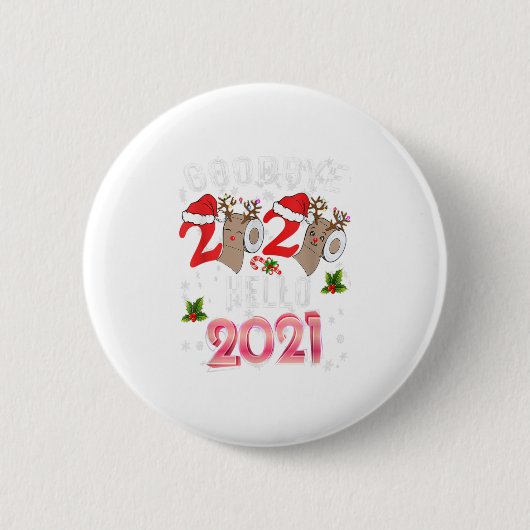 Badge Rond 5 Cm Bonne année 2021 Reindeer Face Mas (Devant)