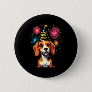 Badge Rond 5 Cm Bonne année 2025 Eve Feu d'artifice Chien Drôle Be