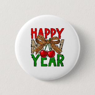 Badge Rond 5 Cm Bonne Année 2026 Cerises &amp; Coquett Leopard Coq
