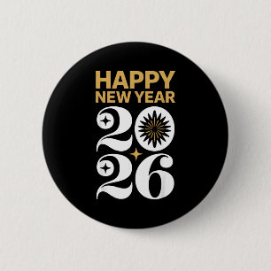 Badge Rond 5 Cm Bonne année 2026 Rétro Groovy Tee Veille du Nouvel