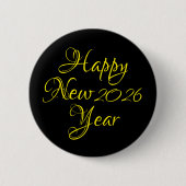 Badge Rond 5 Cm Bonne année 2026 Script noir et jaune (Devant)