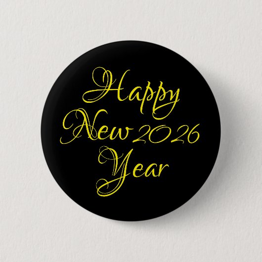 Badge Rond 5 Cm Bonne année 2026 Script noir et jaune (Devant)