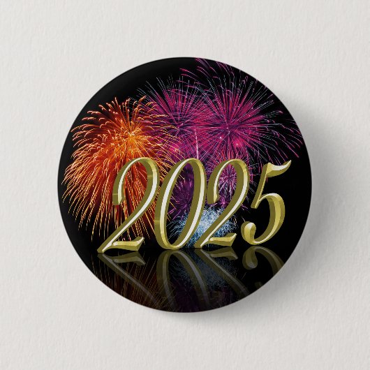 Badge Rond 5 Cm Bonne année Gold 2025 Fireworks (Devant)