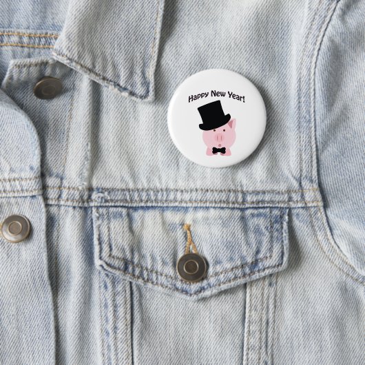 Badge Rond 5 Cm Bonne année ! Pig Dapper (En situation)