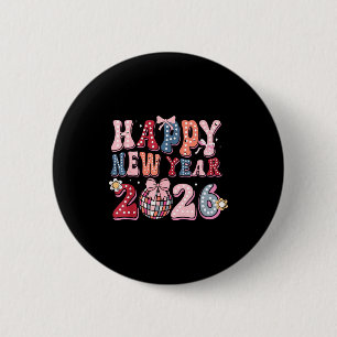 Badge Rond 5 Cm Bonne année rétro 2026 Coquette Nœud Boule Disco 