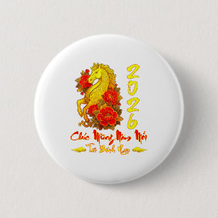 Badge Rond 5 Cm Bonne année Tét Binh Ngo année vietnamienne Cheval