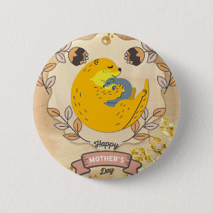Badge Rond 5 Cm Bonne fête des mères mignonne Otter et bébé floral