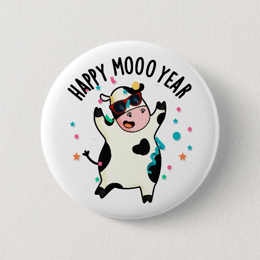 Badge Rond 5 Cm Bonne Moo Année Funny Cow Pun (Devant)