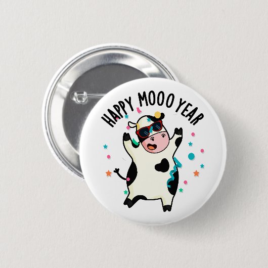 Badge Rond 5 Cm Bonne Moo Année Funny Cow Pun (Devant & derrière)