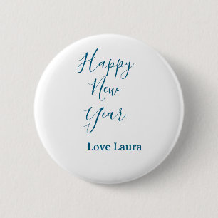 Badge Rond 5 Cm Bonne nouvelle année ajouter nom amour bleu simple