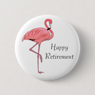 Badge Rond 5 Cm Bonne retraite Parti Flamant rose rose