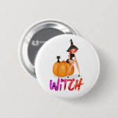 Badge Rond 5 Cm Bonne sorcière d'Halloween sur Citrouille (Devant & derrière)