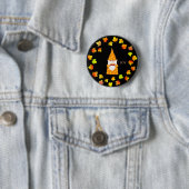 Badge Rond 5 Cm Bons Gnome et Leçons d'automne des Fêtes sur Noir (En situation)