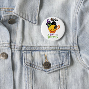 Badge Rond 5 Cm Boo Black Cat, Scary Pumpkin Coffee Halloween