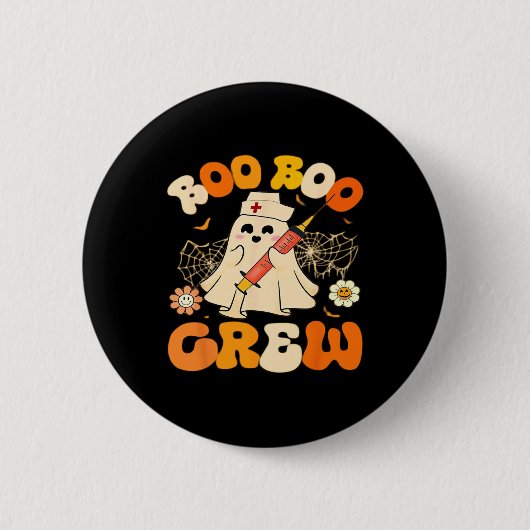 Badge Rond 5 Cm Boo Boo Crew Funny Ghost For Nurse, Retro Hallowee (Devant)
