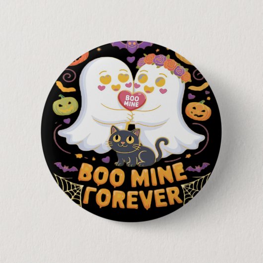 Badge Rond 5 Cm Boo Mine Forever Mignonne Fantômes Noir Chat Aimer (Devant)