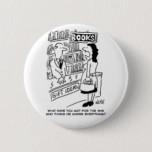 Badge Rond 5 Cm Bookshop Customer pose une question au commerçant