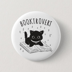 Badge Rond 5 Cm Booktrovert chat avec livre et étoiles