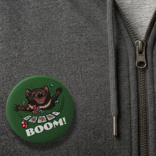 Badge Rond 5 Cm Boom! Diable de Tasmanie Quinte Flush Royale Poker
