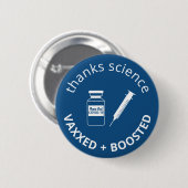 Badge Rond 5 Cm Booster Vacciné Covid-19 Merci Science Blue (Devant & derrière)
