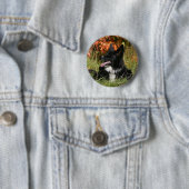Badge Rond 5 Cm Border collie haletant la fixation (En situation)