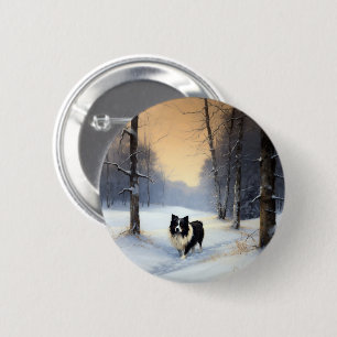 Badge Rond 5 Cm Border Collie Qu'il neige Noël