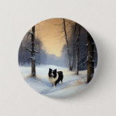 Badge Rond 5 Cm Bordure Collie Laisser neiger Noël (Devant)