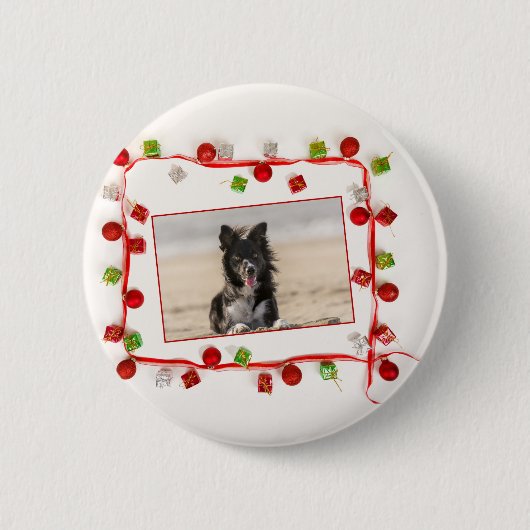 Badge Rond 5 Cm Bordure Collie Noël (Devant)