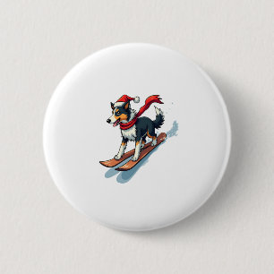 Badge Rond 5 Cm Bordure Collie Snowboardeur