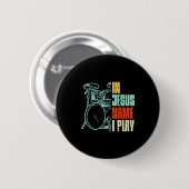 Badge Rond 5 Cm Boredkoalas Jesus Name I Play Drums - Men, Boys - (Devant & derrière)
