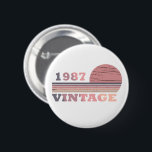 Badge Rond 5 Cm born in 1987 vintage birthday pink and purple<br><div class="desc">You can add some originality to your wardrobe with this modern and elegant purple and pink color sunset vintage retro-looking birthday design with awesome typography font lettering, it is a great gift idea for women, wives, and girlfriends who will love this one-of-a-kind artwork. The best unique and funny holiday present...</div>