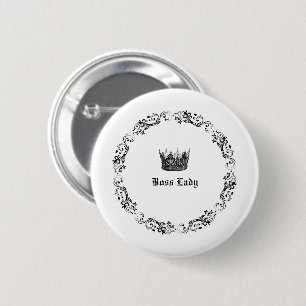 Badge Rond 5 Cm Boss Lady Elegant Crown noir et blanc