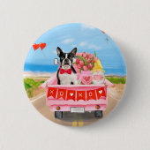 Badge Rond 5 Cm Boston Terrier Chien Valentine's Day Truck Hearts (Devant)