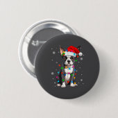Badge Rond 5 Cm Boston Terrier Christmas Santa Hat  (Devant & derrière)