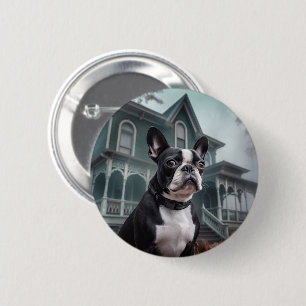 Badge Rond 5 Cm Boston Terrier Halloween effrayant