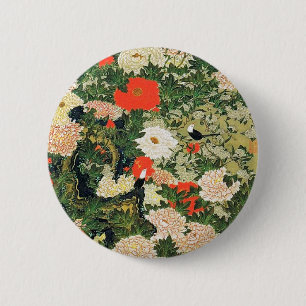 Badge Rond 5 Cm Botan Shoukinzu Motif de fleurs florales colorées