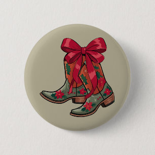 Badge Rond 5 Cm Bottes de Coquette de Noël Cowgirl occidentale Xma