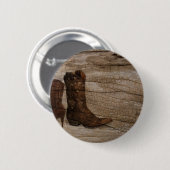 Badge Rond 5 Cm Bottes de cowboy en bois primitives de pays (Devant & derrière)
