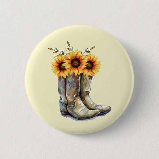 Badge Rond 5 Cm Bottes rustiques Cowboy avec tournesol (Devant)
