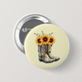 Badge Rond 5 Cm Bottes rustiques Cowboy avec tournesol (Devant & derrière)