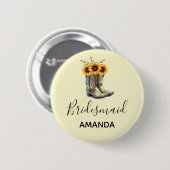 Badge Rond 5 Cm Bottes rustiques Cowboy avec Tournesol Bridesmaid (Devant & derrière)