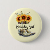 Badge Rond 5 Cm Bottes rustiques Cowboy avec tournesol Fille d'ann (Devant)