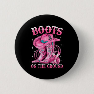 Badge Rond 5 Cm Bottes Sur Le Terrain Cowgirl Western Breast Cance