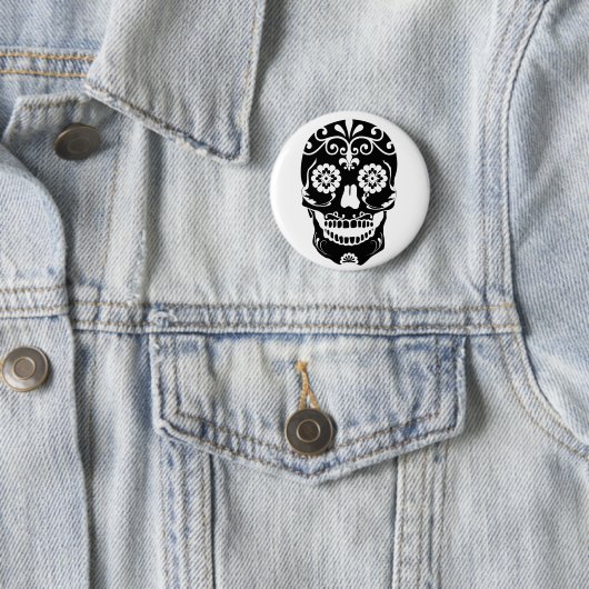 Badge Rond 5 Cm Bottom Sugar Skull (En situation)
