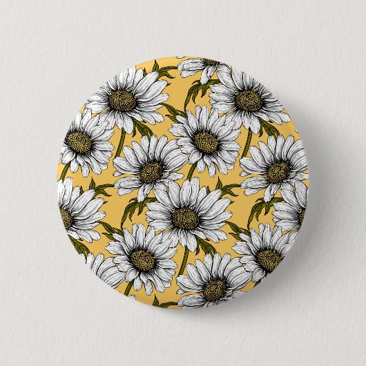 Badge Rond 5 Cm Bouches blanches, fleurs sauvages sur jaune (Devant)