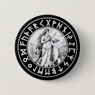 Badge Rond 5 Cm Bouclier de Freya Rune sur le noir