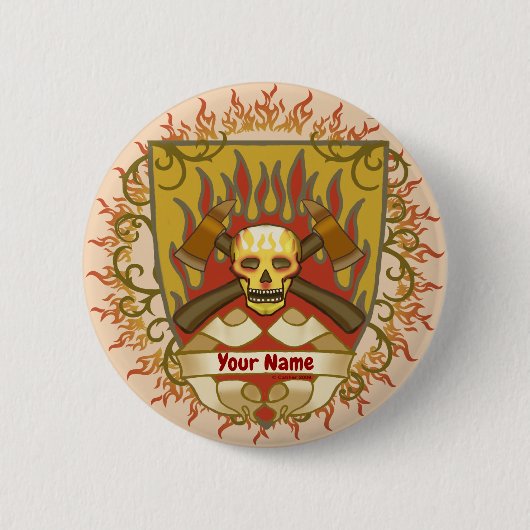 Badge Rond 5 Cm Bouclier Flames de pompier (Devant)