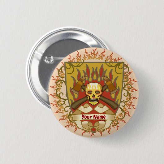 Badge Rond 5 Cm Bouclier Flames de pompier (Devant & derrière)